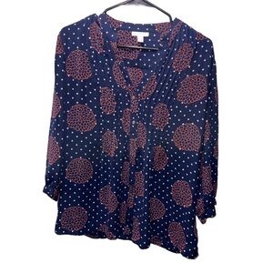 Charter Club Navy Blouse with Pink Floral & White Polka Dots